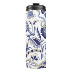 Seamless traditional Indian blue paisley patternpa Thermal Tumbler