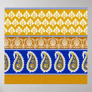 Seamless traditional indian paisley border poster