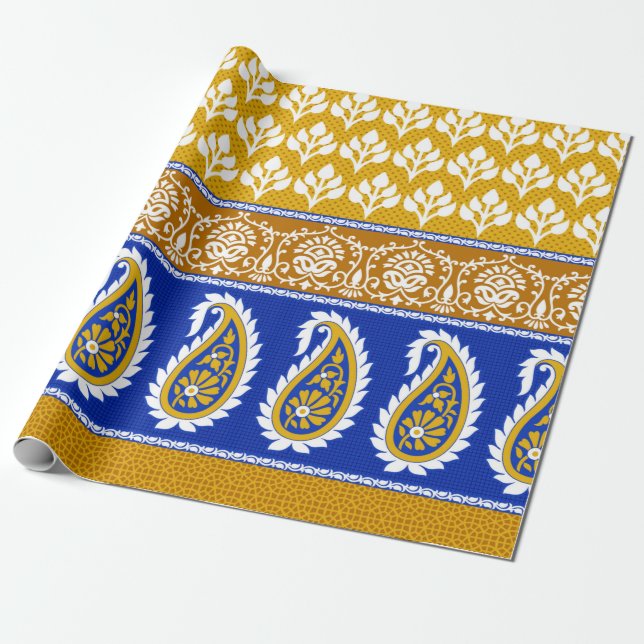 Seamless traditional indian paisley border wrapping paper (Unrolled)
