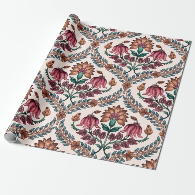 Seamless Traditional Mughalart,pattern,floral,flow Wrapping Paper (Unrolled)