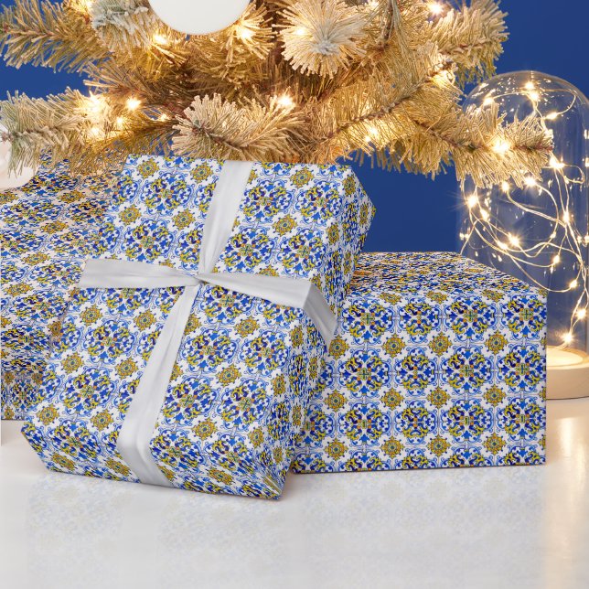 Seamless Traditional Portuguese Azulejo Pattern Wrapping Paper (Holidays)