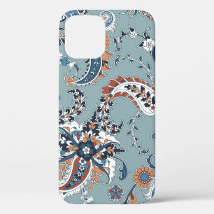 Seamless trendy background with paisley in Indian iPhone 12 Case
