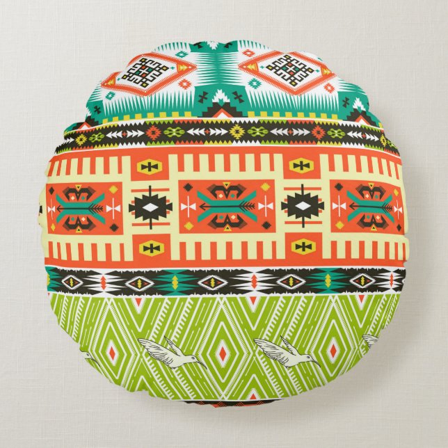 Seamless tribal pattern with geometric elements an round cushion (Front)