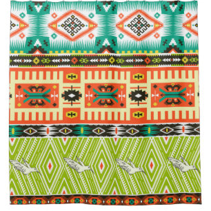 Seamless tribal pattern with geometric elements an shower curtain