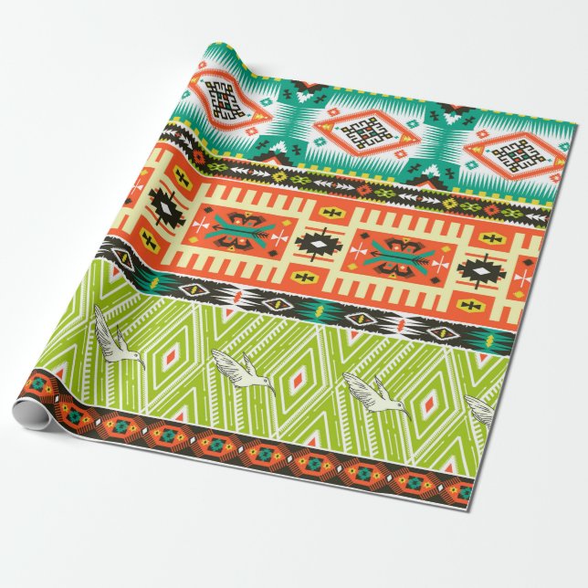 Seamless tribal pattern with geometric elements an wrapping paper (Unrolled)