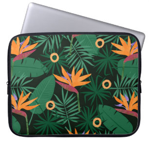 Seamless tropic pattern with strelitzia flowers an laptop sleeve