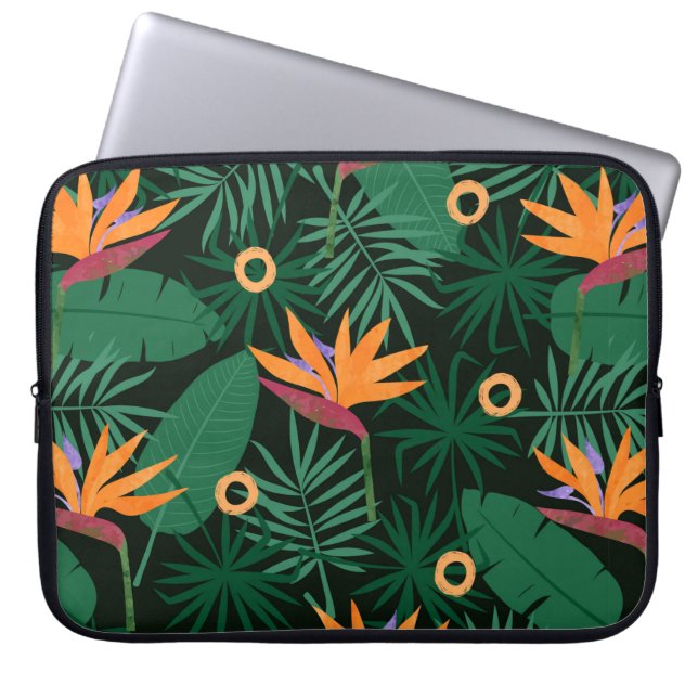 Seamless tropic pattern with strelitzia flowers an laptop sleeve (Front)
