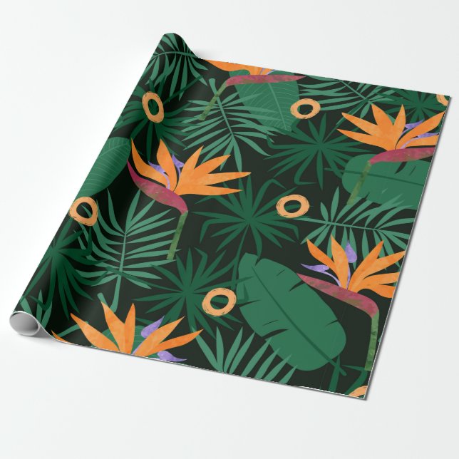Seamless tropic pattern with strelitzia flowers an wrapping paper (Unrolled)