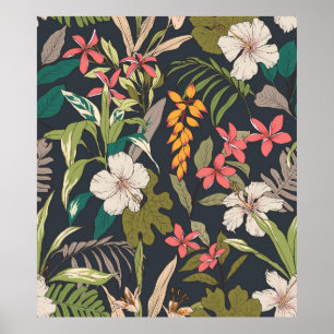 Seamless tropical flower pattern background poster