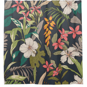 Seamless tropical flower pattern background shower curtain