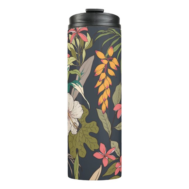Seamless tropical flower pattern background thermal tumbler (Front)