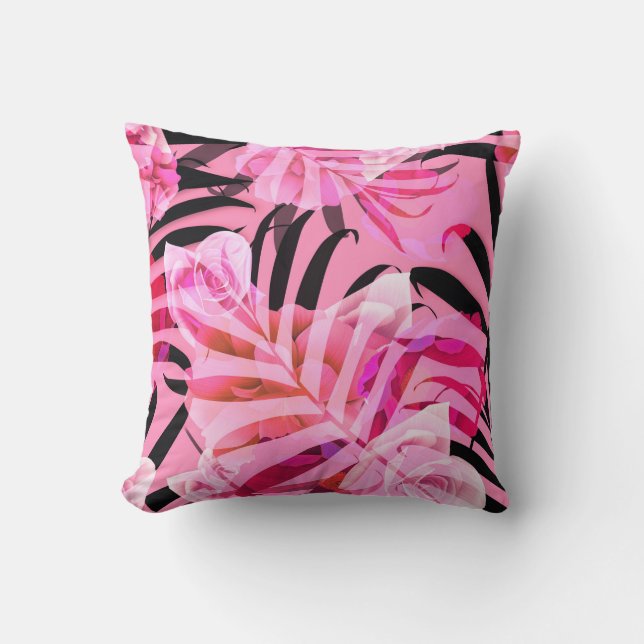 Seamless tropical flower, plant and leaf pattern b cushion (Front)