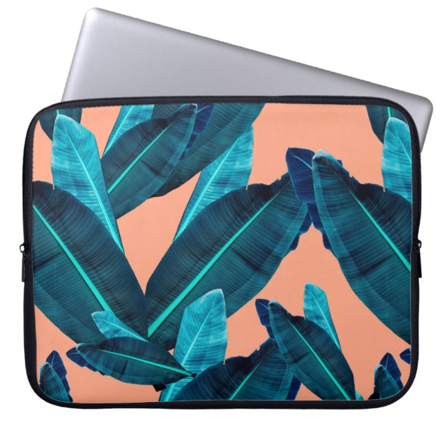 Seamless tropical flower, plant and leaf pattern b laptop sleeve (Front)