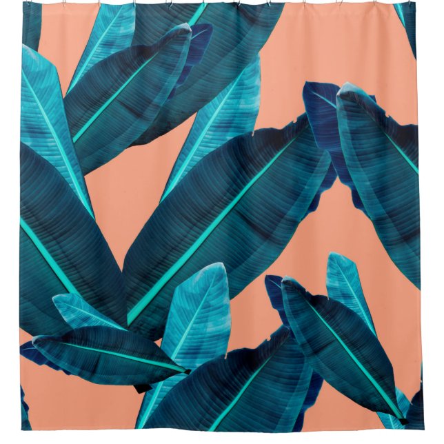 Seamless tropical flower, plant and leaf pattern b shower curtain (Front)
