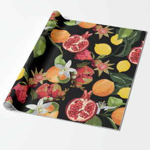 Seamless Tropical Fruits Pattern. Exotic Backgroun Wrapping Paper