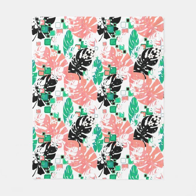 Seamless tropical jungle abstract modern leaves pa fleece blanket (Front)