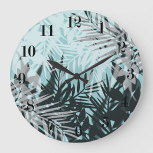 Seamless tropical jungle exotic palm leaves patter large clock