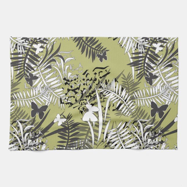 Seamless tropical jungle palm tropic leaves butter tea towel (Horizontal)
