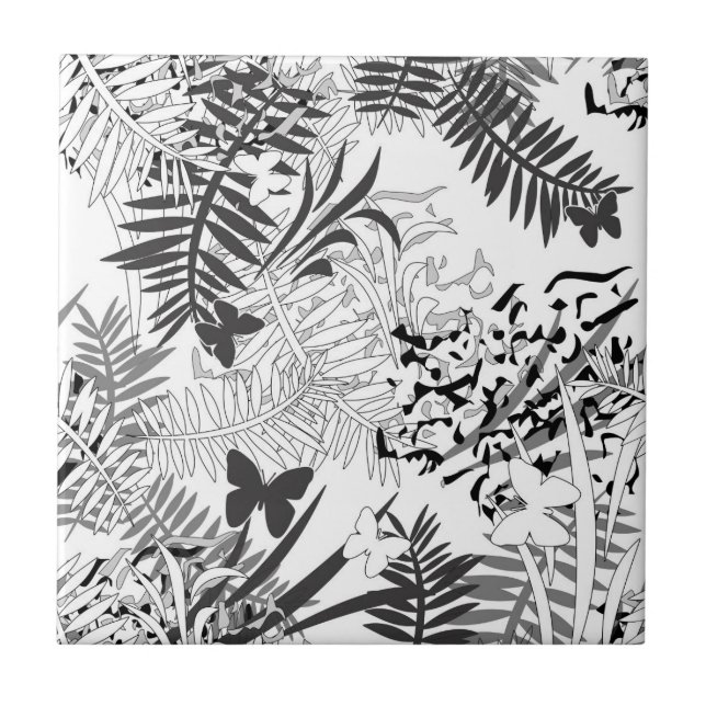 Seamless tropical jungle palm tropic leaves butter tile (Front)