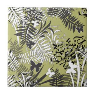 Seamless tropical jungle palm tropic leaves butter tile