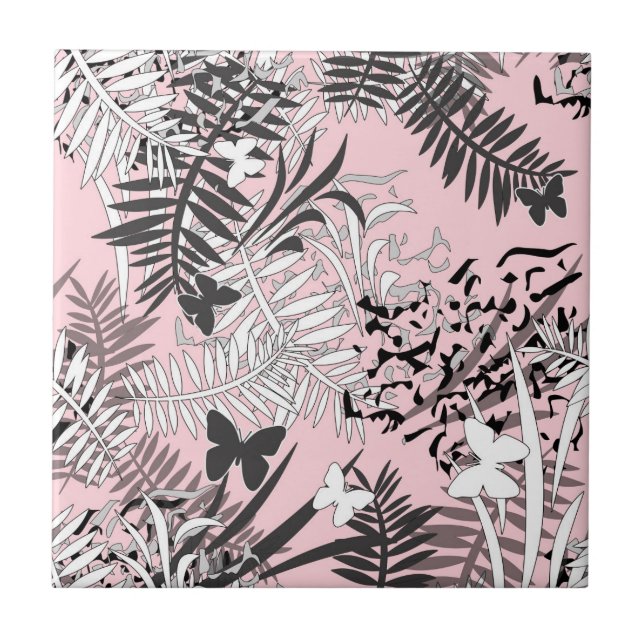 Seamless tropical jungle palm tropic leaves butter tile (Front)