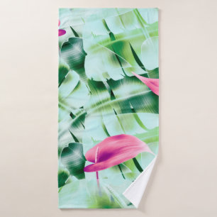 Seamless tropical leaves pattern background, retro bath towel