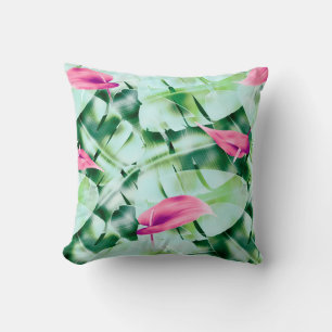 Seamless tropical leaves pattern background, retro cushion