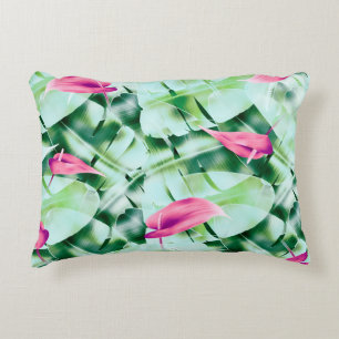 Seamless tropical leaves pattern background, retro decorative cushion