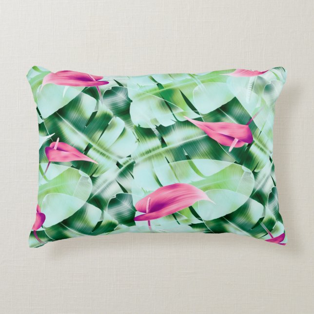 Seamless tropical leaves pattern background, retro decorative cushion (Front)