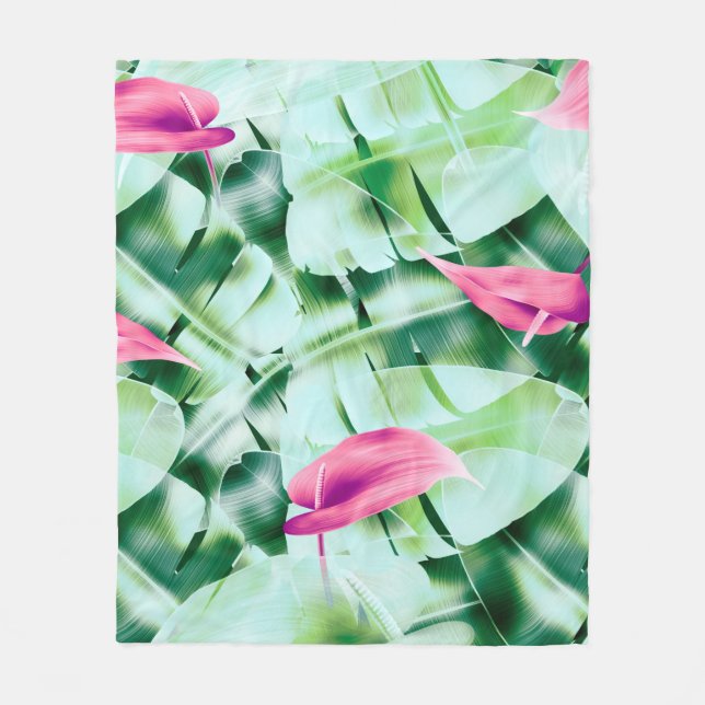 Seamless tropical leaves pattern background, retro fleece blanket (Front)