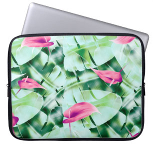 Seamless tropical leaves pattern background, retro laptop sleeve
