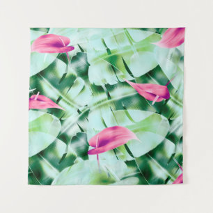 Seamless tropical leaves pattern background, retro tapestry