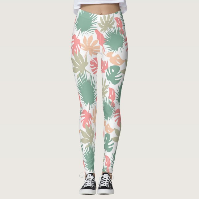 Seamless tropical leaves pattern leggings (Front)