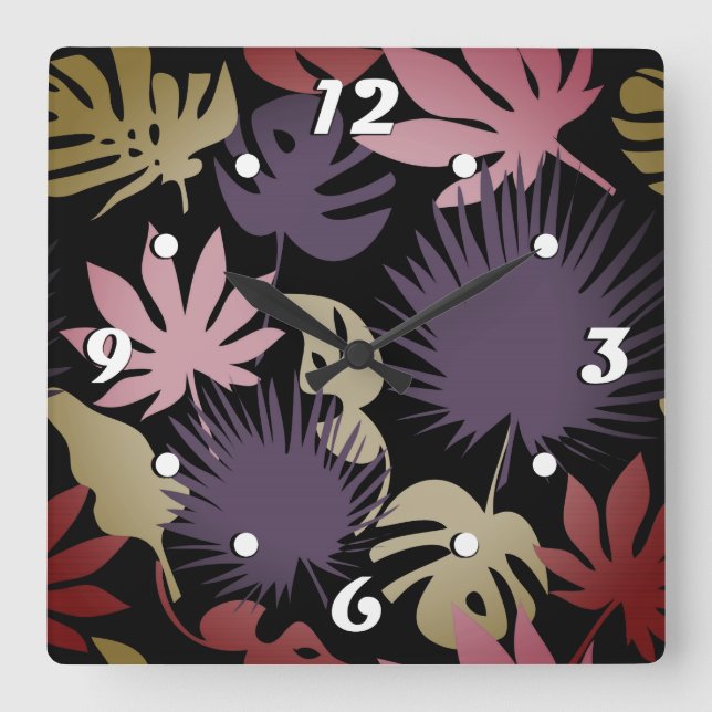 Seamless tropical leaves pattern square wall clock (Front)