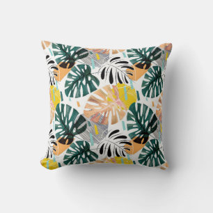 Seamless tropical pattern. Green leaves of a palm  Cushion