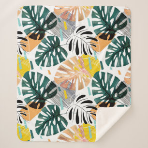 Seamless tropical pattern. Green leaves of a palm Sherpa Blanket