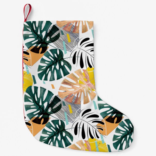 Seamless tropical pattern. Green leaves of a palm  Small Christmas Stocking (Front)