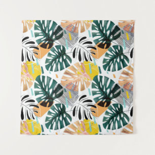 Seamless tropical pattern. Green leaves of a palm Tapestry