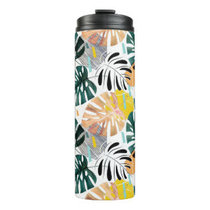 Seamless tropical pattern. Green leaves of a palm Thermal Tumbler
