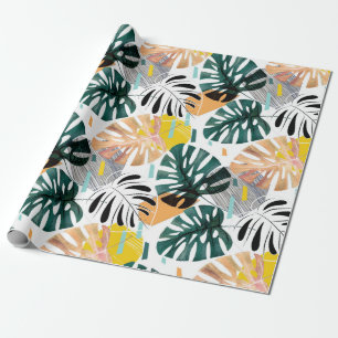 Seamless tropical pattern. Green leaves of a palm Wrapping Paper