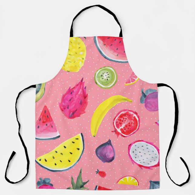 Seamless Tropical pattern of exotic fruit. Hand dr Apron (Front)