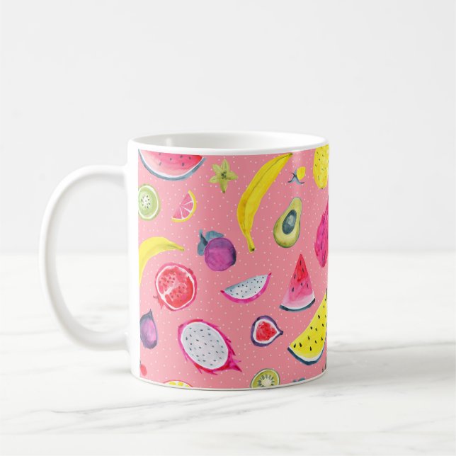 Seamless Tropical pattern of exotic fruit. Hand dr Coffee Mug (Left)