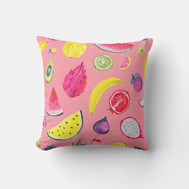 Seamless Tropical pattern of exotic fruit. Hand dr Cushion (Front)