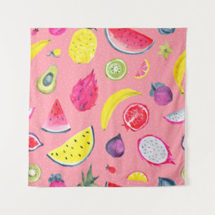 Seamless Tropical pattern of exotic fruit. Hand dr Tapestry