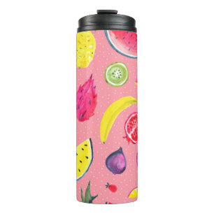 Seamless Tropical pattern of exotic fruit. Hand dr Thermal Tumbler