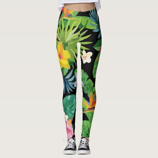 Seamless Tropical Pattern Pineapples Palm Leggings (Front)