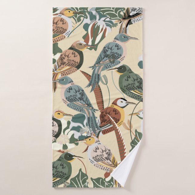 Seamless tropical pattern. Print with exotic birds Bath Towel (Bath Towel)