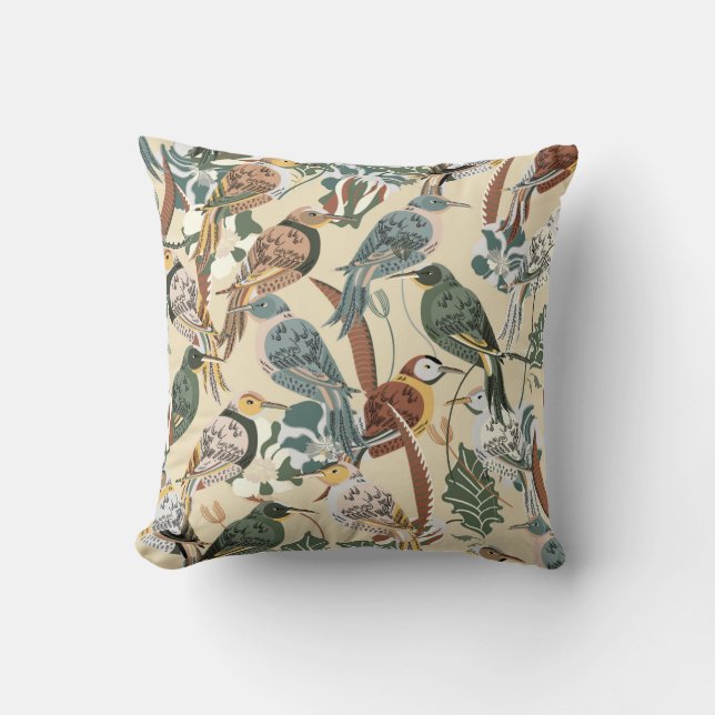 Seamless tropical pattern. Print with exotic birds Cushion (Front)