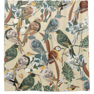 Seamless tropical pattern. Print with exotic birds Shower Curtain