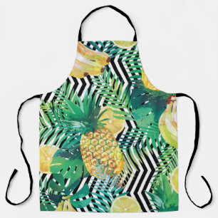 Seamless tropical pattern with bananas lemons palm apron